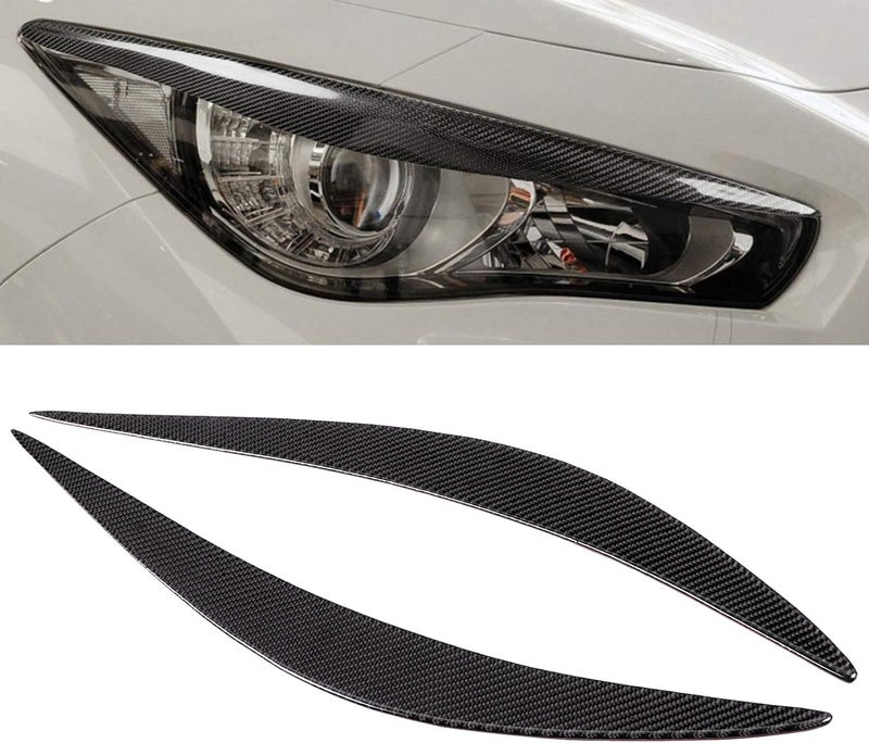 Espusta Headlight Eyelid Eyebrows Trim Front Headlight Cover Eyebrow Decoration Front Lamps Sticker Compatible with Infiniti Q50 2014-2019 (Carbon Fiber Style) - Image 1